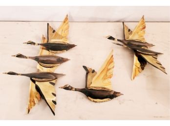 Trio Of Vintage Thin Sheet Brass 3D Flying Geese Wall Art Sculptures