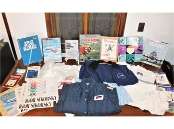 Vintage Aviation Lot With Flight Jackets, Igor Sikorsky Material, Pan Am Travelers World Book And More