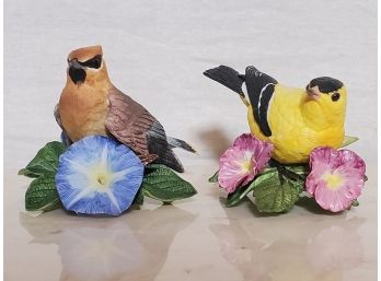 Pair Of Lenox Bisque Porcelain Bird Figurines - Cedar Waxwing & American Goldfinch