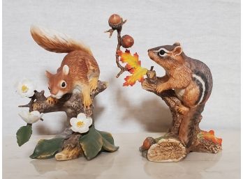 Pair Of Lenox Bisque Porcelain Figurines-Red Squirrel & Autumn Adventure Eastern Chipmunk