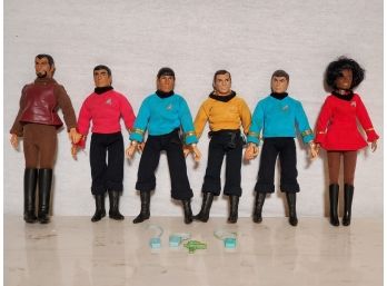 Six Vintage 1970s Mego STAR TREK Fully Poseable Jointed 8' Action Figures & Accessories