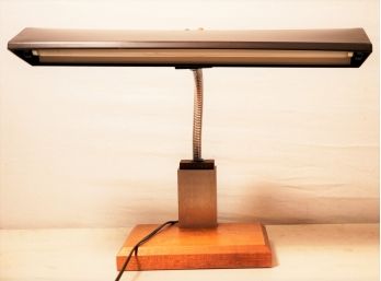 Vintage Mid Century Art Specialty Co Gooseneck Desk Lamp On Wood Base-blue UL Label -Works!