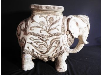 Vintage Ceramic White And Gold Garden Elephant Stool