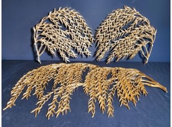 Three Vintage MCM Burwood Plastic Gold Weeping Leaf Design Wall Hangings