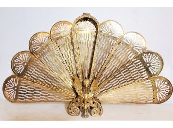 Vintage Victorian Brass Peacock Style Gargoyle Fan Fireplace Screen