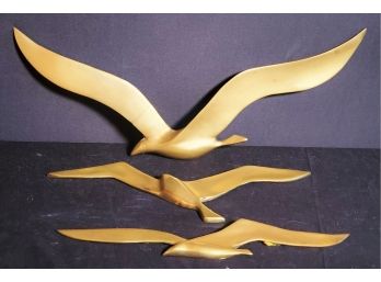 Three Vintage Mid Century Modern Solid Brass Seagull Bird Wall Decor