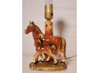 Vintage Mare & Foal Figural Porcelain Table Lamp - Works! Made In Japan