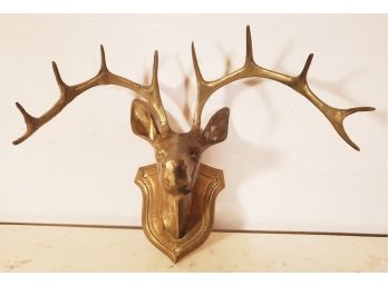 Vintage Heavy Brass Wall Mount Deer Stag Head With Horns Wall Decor