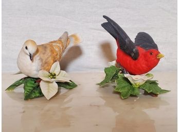 Pair Of Lenox Bisque Porcelain Birds -Scarlet Tanager & Turtle Dove