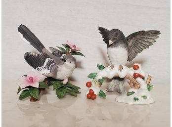 Pair Of Lenox Bisque Porcelain Birds - Northern Mockingbird & Dark Eyed Junco