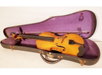 Antique Unbranded Violin With Bow & Hard Case