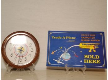 Vintage Sikorsky Three Wing Flying Club Battery Operated Clock & Trade A Plane Advertising Sign