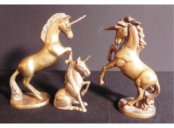 Trio Of Vintage Brass Unicorn Figurines