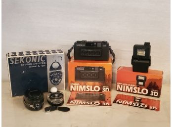 Trio Of Vintage Cameras & Photography Accessories, Nimslo 35mm 3D Camera & Sekonic Meter