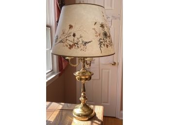 Brass Three Bulb Desk Lamp With Hand Made Applied Dried Flower Shade