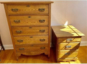 Antique Five Drawer Chest Of Drawers And Matching Three Drawer Nightstand