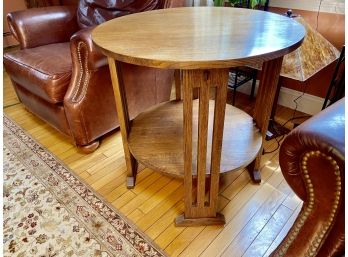 Stickley Round Top Two Tier Oak Table