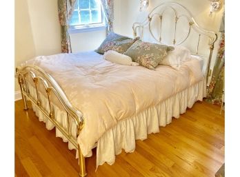 Chrome And Brass Tone Double Bed Headboard, Footboard And Rails