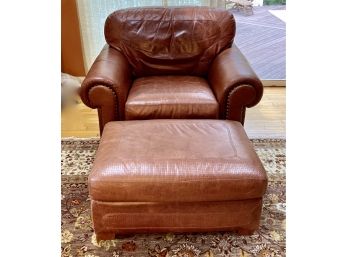 Stickley Craftsman Leather Cheyenne Club Chair And Matching Ottoman