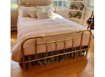 Brass And Chrome Double Bed Headboard And Footboard With Porcelain Accents