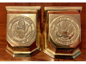 Heavy Cast Brass 'The Great Seal Of The United States' Bookends