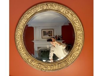 Ornate Floral Cast Frame Round Beveled Glass Mirror