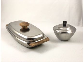 Pair Of Mid Century Stainless Steel Lidded Dishes Made In Denmark  Including Lundtofte