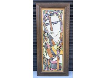 LARGE Mid Century Modern Harris Strong Hand-Painted Abstract Portrait Tile Art