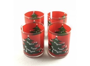 Set Of 4 Vintage Culver Silk Screened Christmas Glasses In Original Box