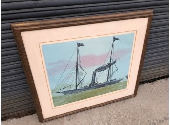 Original Vibrant Signed And Numbered Etching Of Ship By Chilean Artist Francesco Copello