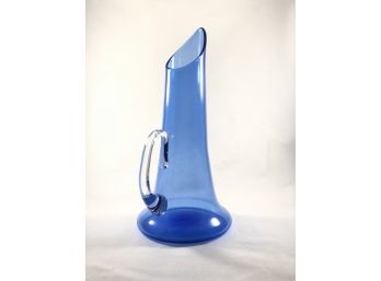 Large Blue Hand Made Studio Glass Pitcher By Nick Kekic