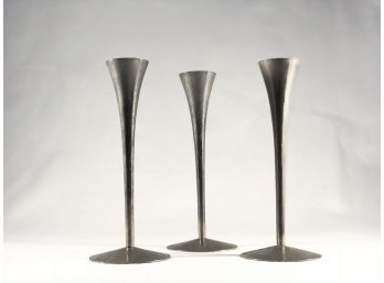 Set Of Three Small Mid Century Metal Candlesticks Made In Italy