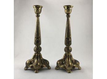 Pair Of Brass Colored Antique Candlesticks