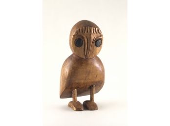Mid Century Hand Carved Teak Owl Sculpture Signed SM