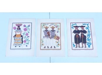 Set Of 3 Original Carlos Merida Silk Screen Prints