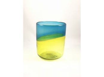 Vintage Hand Blown Yellow Green Blue Glass Vase