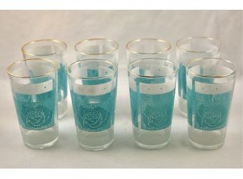 Set Of 8 Vintage Drinking Glasses With Geometric Flower Design