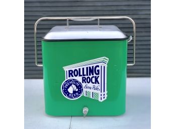 1950s Metal Rolling Rock Ice Chest With Bottle Opener And Drain Spout