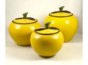Set Of 3 Mid Century Aluminum Lidded Apple Containers/Tins
