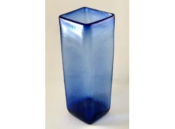 Large Vintage Hand Blown Blue Glass Vase