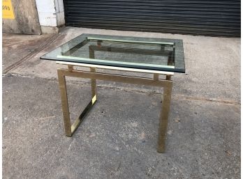 Mid Century Brass And Glass End Table Attributed To Milo Baughman