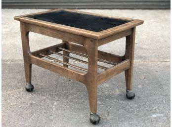 Mid Century Danish Teak And Laminate Top Rolling Cart Or Side Table
