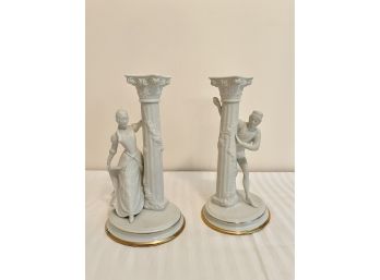 Fine Porcelain Romeo And Juliet Candlesticks (set Of 2)