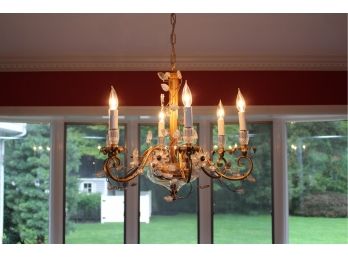 Beautiful Gilt Chandelier With Hanging Pendalogue Decor