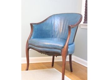 Antique Georgian Style Barrel Back Chair  Leather And Nailhead Trim