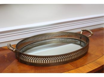 Mirrored Brass Vanity Tray With Filigree Fringe