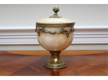 Neoclassical Marble Lidded Urn With Brass Accents