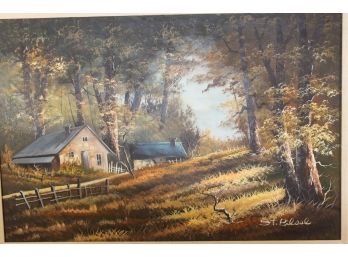 Oil On Canvas - Fall Country House Scene