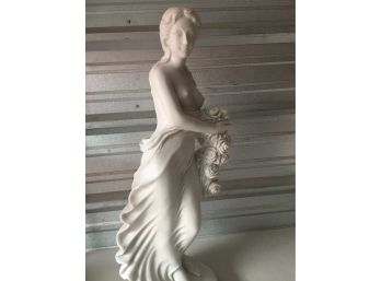 31 Inches Tall , 42 LB , Beautiful Girle With Flowers,Alabaster Marble Statue