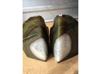 3LB.10oz , 5 1/4 Inches ,Green And White  Agate Bookends